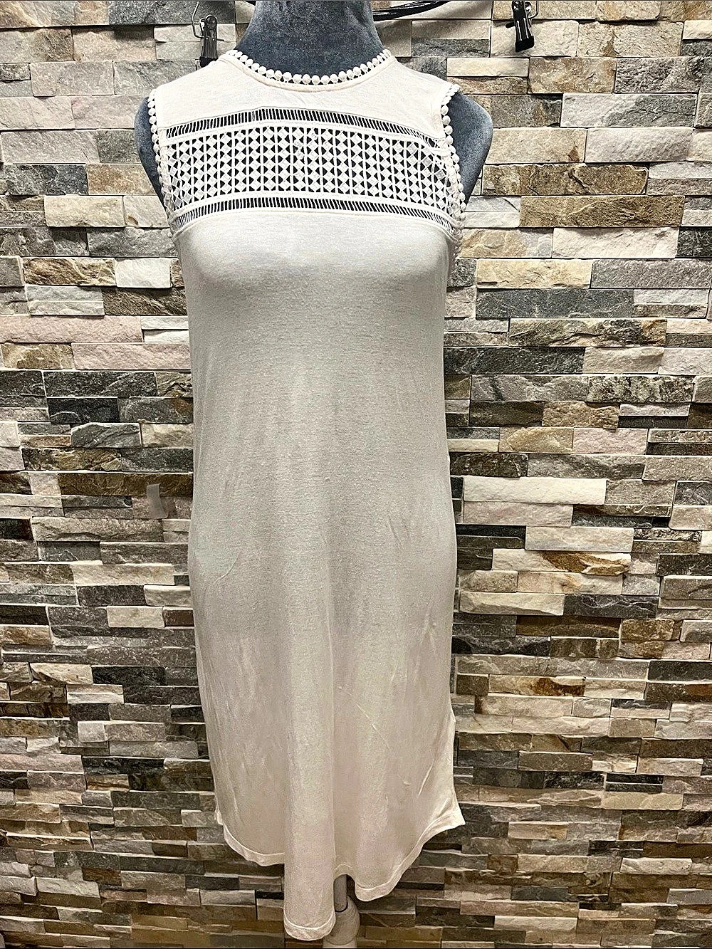 H & M Crochet Trim Maxi Dress in White Size Medium